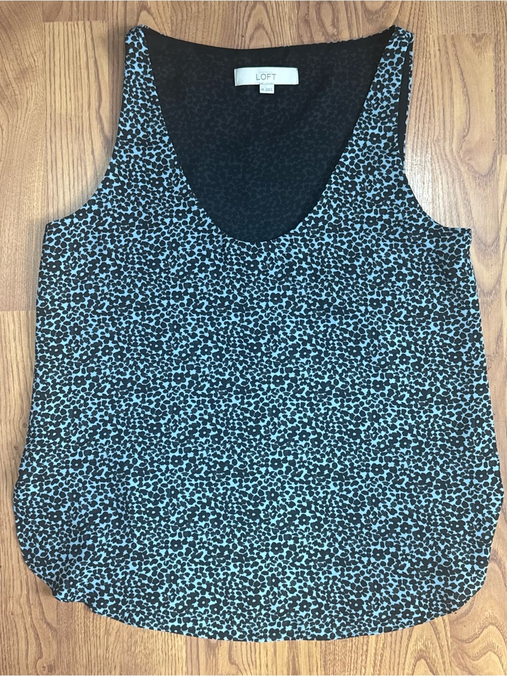 ❤️ LOFT XS Women’s Blue Animal Print Scoop Neck Tank Top Shirt Blouse (B12)